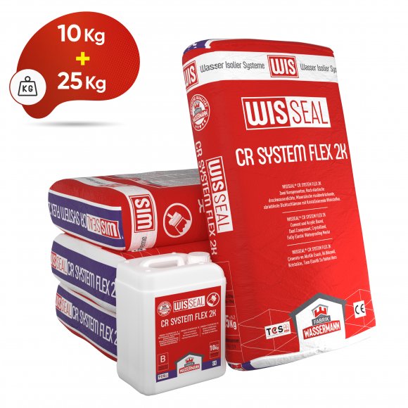 WISSEAL® CR SYSTEM FLEX  2K Zwei Komponenten, Hoch elastische druckwasserdichte, Mineralische rissüberbrückende, abriebfeste Dichtschlämme mit Kristallisierende Wirkstoffen